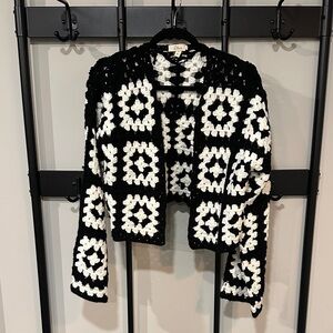 Elan Black and White Crochet Sweater